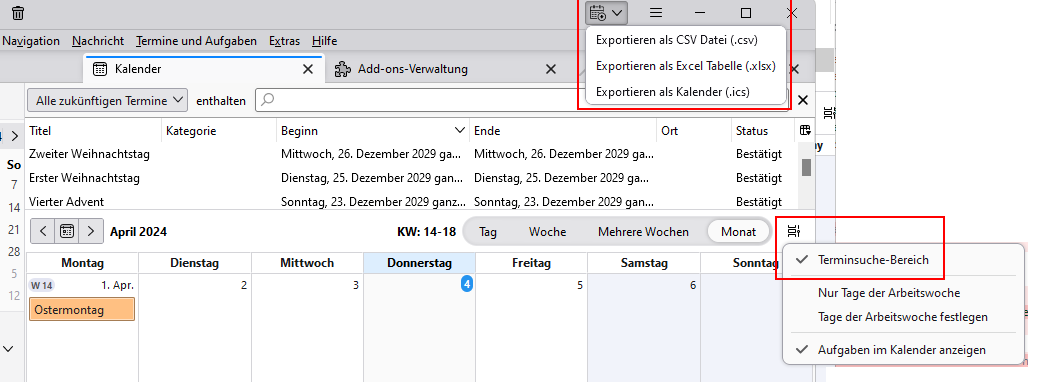 CalendarSearchExport